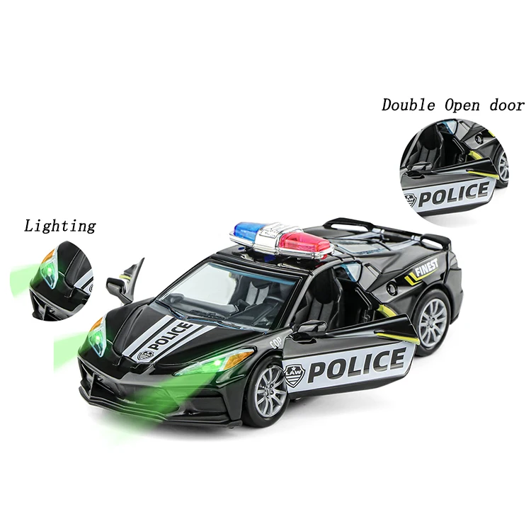 New Trending 1 32 Alloy Pull Back Police Car Metal Open Door Toy Car With Sound And Light Die Cast Car Toys 2ass