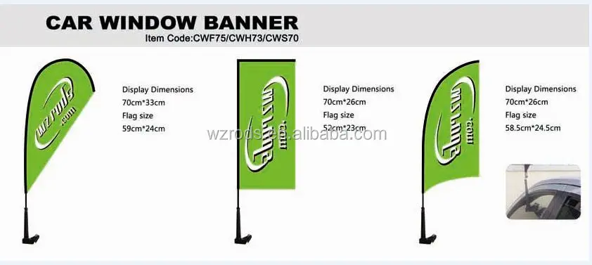 Weihai Wisezone Promotional Multifunctional 3 Shape Feather Teardrop Rectangle Car Window Banner