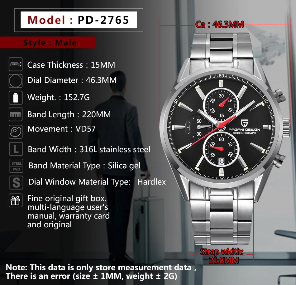 Strap Wristwatch Movt Quartz Watch Stainless Steel Buckle Sapphire Glass Butterfly Super Luminous Italian Leather for Men