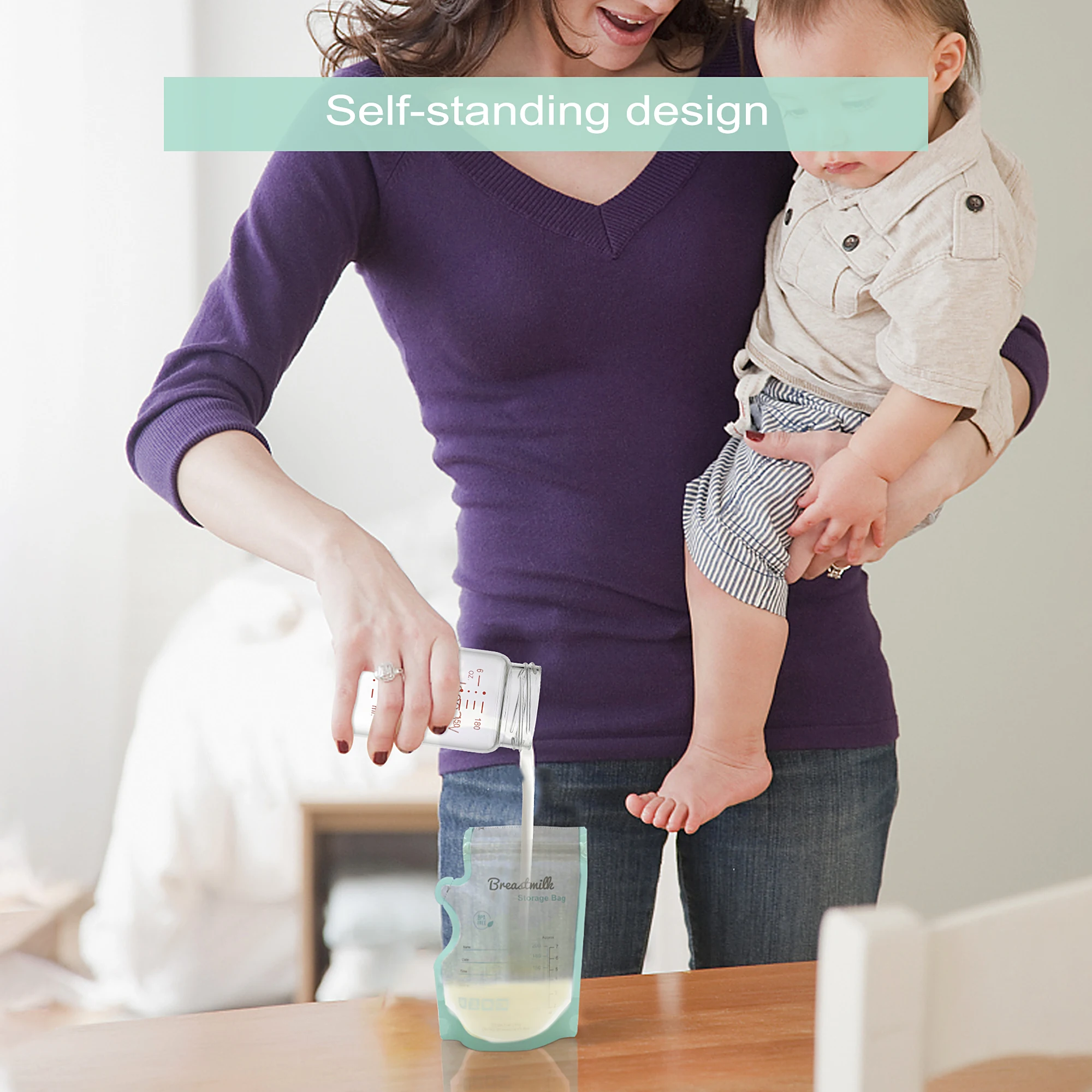 New design breast milk bag 200ml self-standing vacuum leakproof milk storage bag