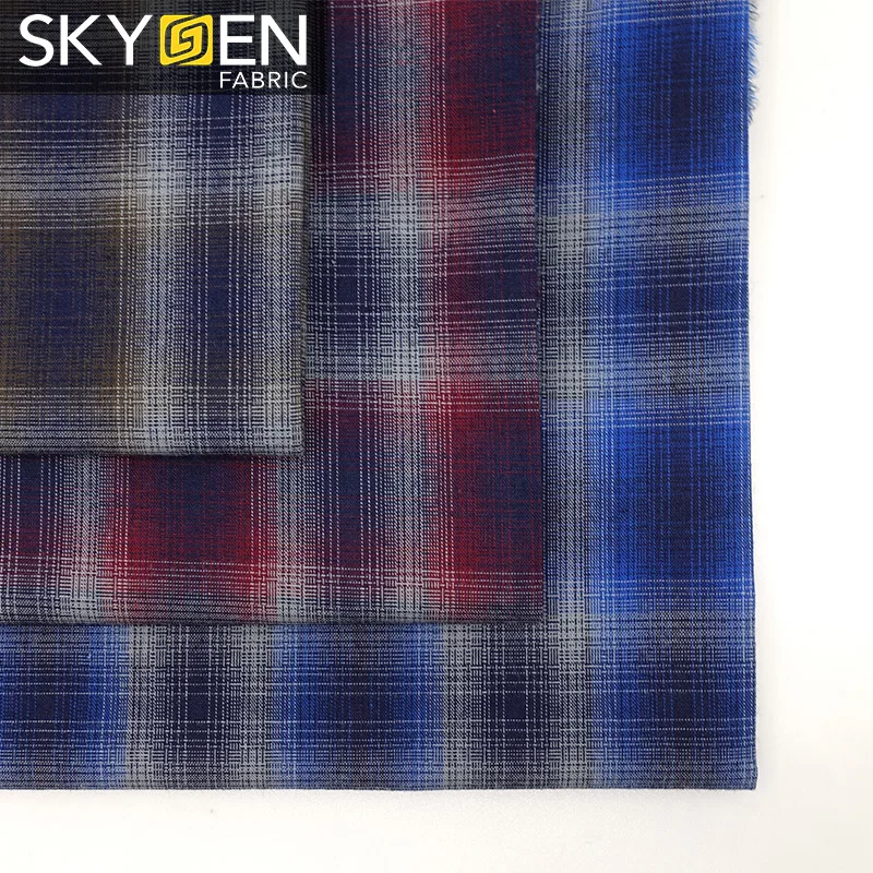 Skygen melange yarn dyed indigo blue woven cotton fabric sewing fabric 100% cotton indigo check fabric