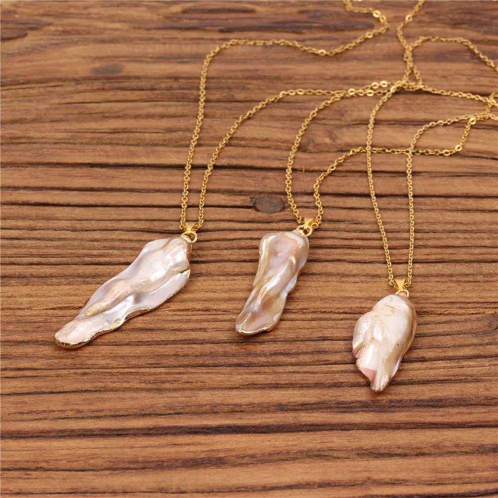 
Baroque Natural Pearl Pendant Necklace Stainless Steel Chain Fresh Water Pearl Necklace Jewelry For Women Bridesmaid Gift 