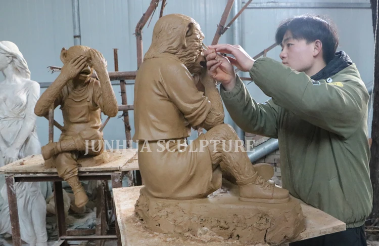 Three wise Bronze Monkeys Statue on Bench no speak no word no listen sculpture  bronze monkeys on bench sculpture