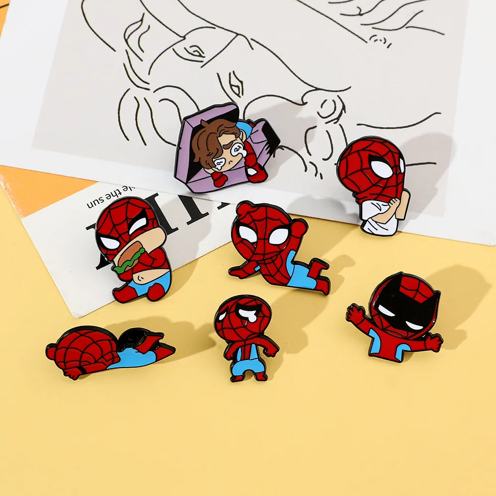 Hot Cartoon Anime Cool Marvel Bat Spider Man Brooch Decoration Clothes Hat Bag Metal Pins Commemorative Badges Promotional Gifts
