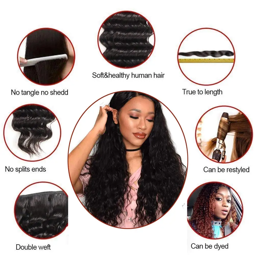 Water Wave 3 Hair Bundles with Closure Grade 12a Ocean Wave Peruvian Hair Bundles with Closure Wet and Wavy Human Hair Weave