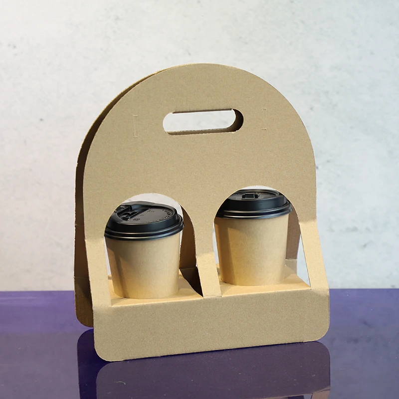 LOKYO wholesale foldable 2 cups holder kraft paper 1 piece folding portable paper cup holder