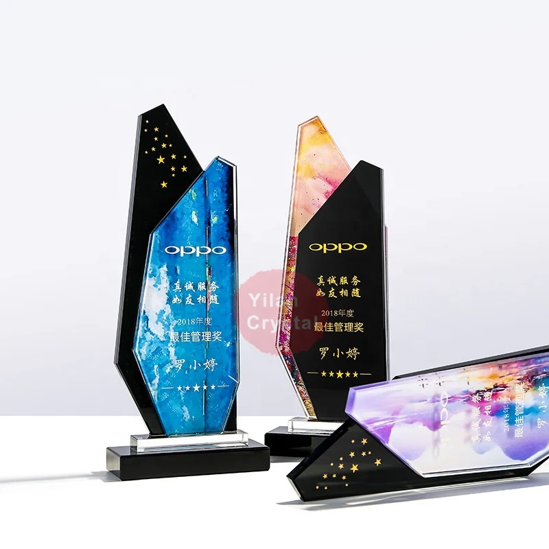Popular Excellent Cheap Glass Plaque Crystal Trophy For Company Competition Award Gift Trophy
