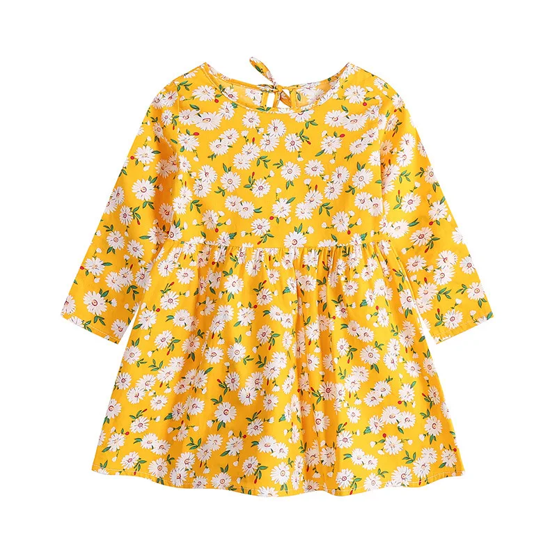 2022 Spring Autumn Nice Flower Print Baby Toddler Girl Long Sleeve Floral Print Knit Tiered Dress Kids Dresses For Girls