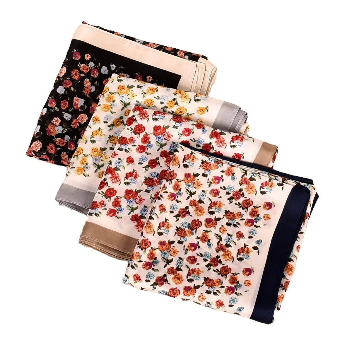 Factory direct sale Korea style satin 70 square scarf fresh fashion women professional neckscarf Small rose flower printed Shawl