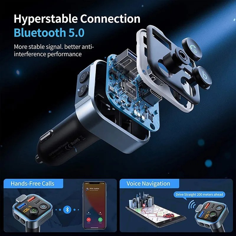 5 3 автомобильный адаптер PD20W USB lights Aux для автомобиля Accesorios Para Carro Bluetooth Радио FM-передатчик грузовика