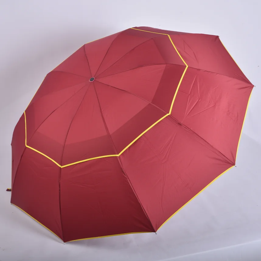 Custom Red Windproof Double Canopy Folding Golf Promotional Umbrella With Logo