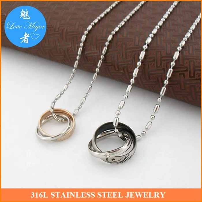 Couple Love Ring Pendant Necklace Boyfriend Girlfriend Gift Stainless Steel Set