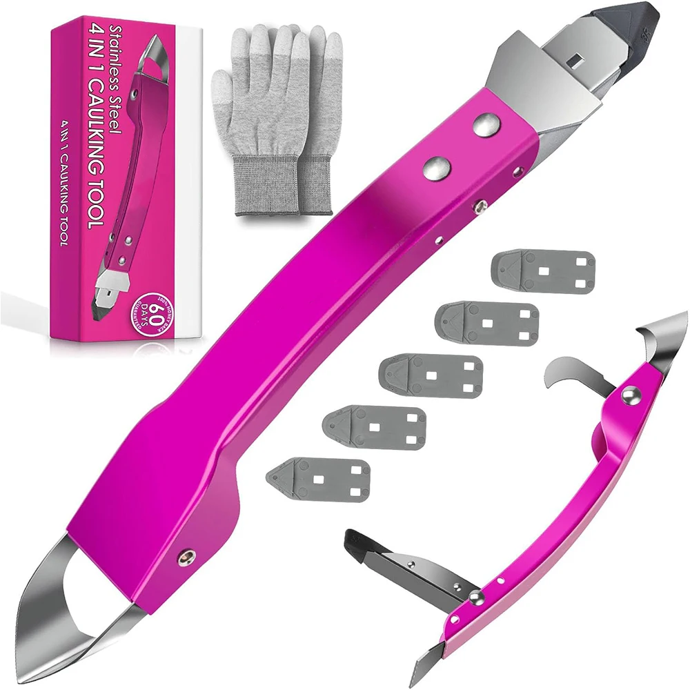 New Factory sales 4 in 1 Sealant Finishing Tool Stainless Steel Caulk Remover Tool with 5 Silicone Squeegee set