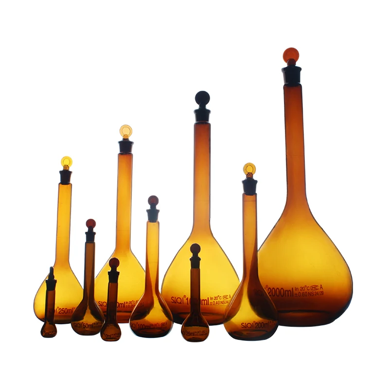 Class A laboratory brown glass flasks with stopper volumetric flasks