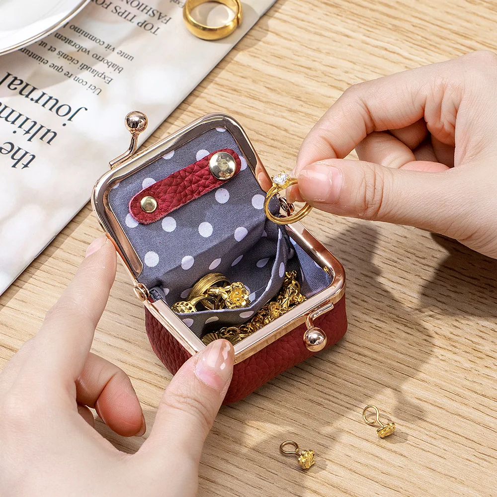 AndoBag Genuine Leather Mini Coin Purse Solid Color Kiss Lock Change Pouch Casual Style Small Jewelry Bag for Women
