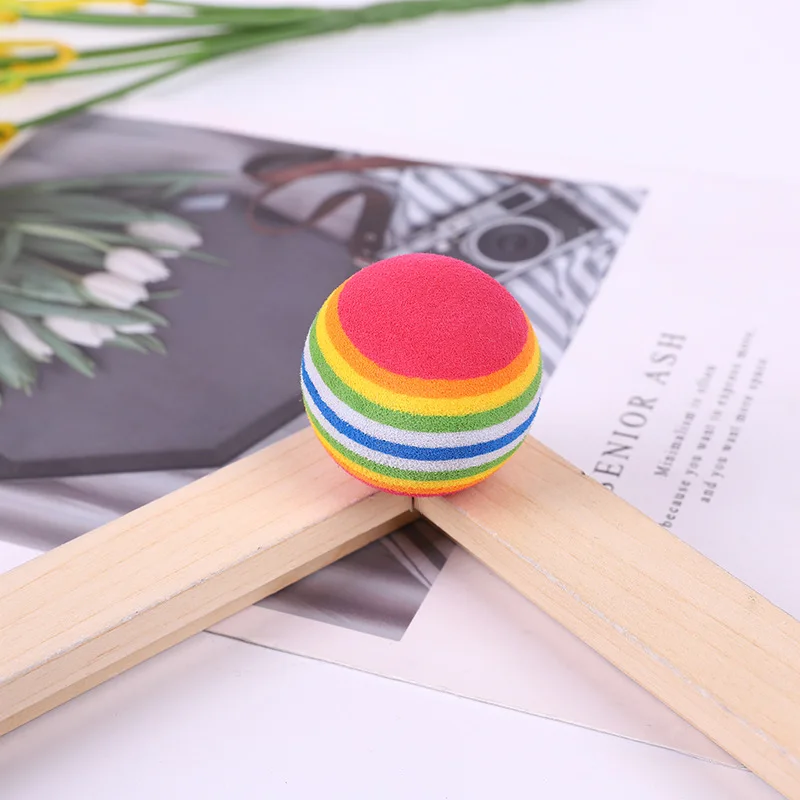 Super Q Striped Foam Ball Cat and Dog Toy Eco-Friendly Plastic and EVA for Play and Playfulness Rainbow Colored Pet Toy