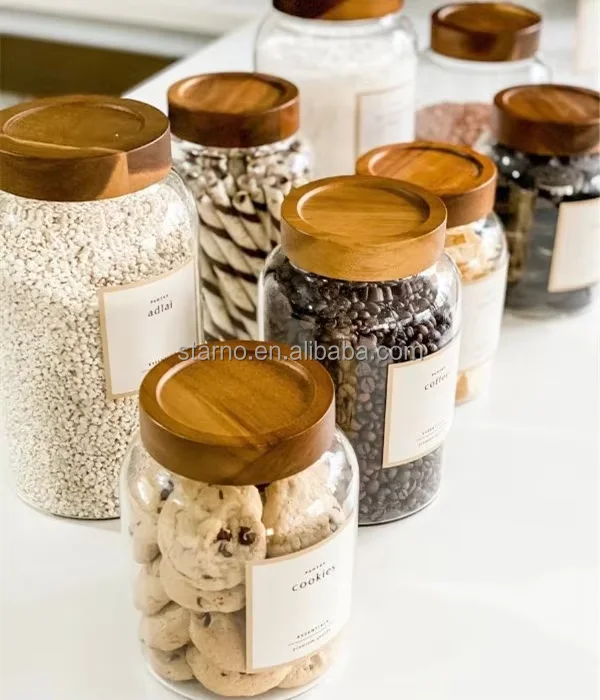 2750ml Big glass jar with Acacia wood lid glass container cookies jar kitchen storage canisters set