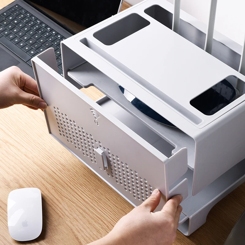 Multipurpose Phone Stand Organiser Socket Plastic Wifi Router Storage Box With Clear Window