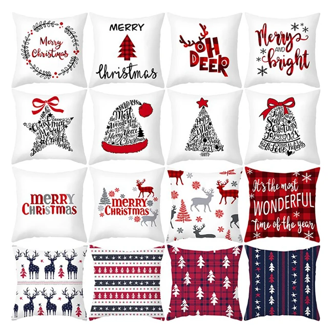 2022 Christmas Home Sofa Decorative Pillowcases 18 X 18 Inch Throw Pillow Covers Santa Claus Pillow Cover Cushion Cover