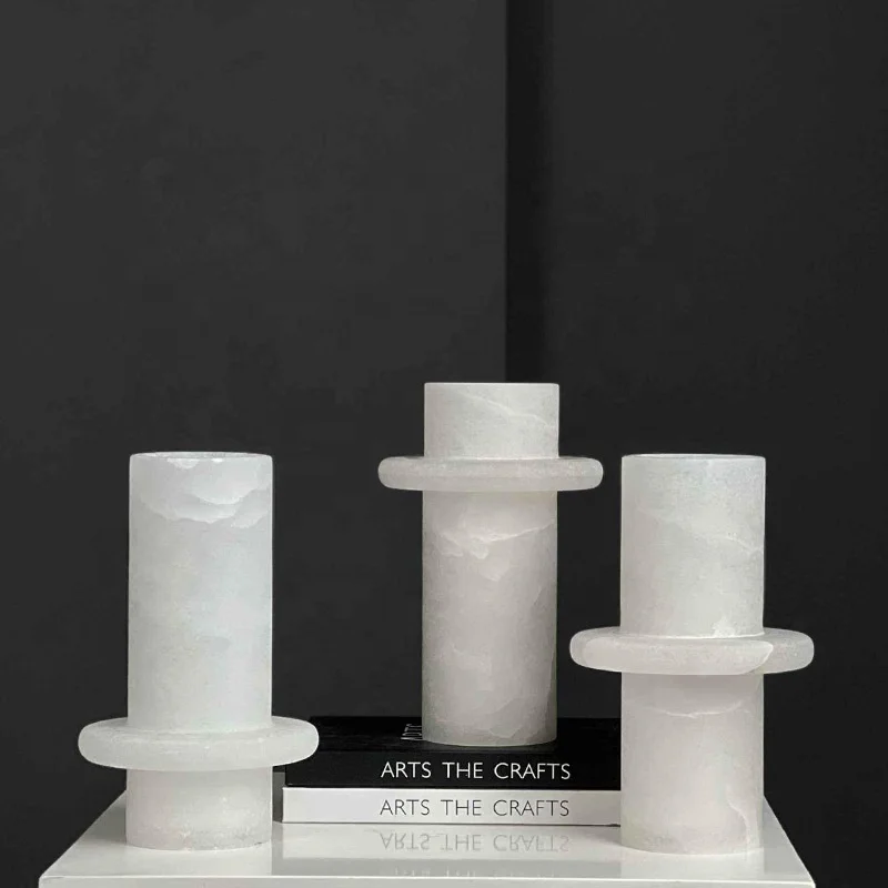 stonekocc Spanish Alabaster White Natural Marble Flower Arrangement Model Room Hotel Living Room Restaurant Decorative Vases