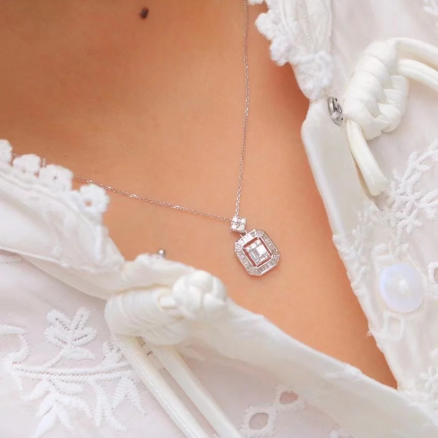 0.45ct Natural Diamond 18k Solid Gold Jewelry Diamond Pendant Necklace Women genuine diamond jewelry