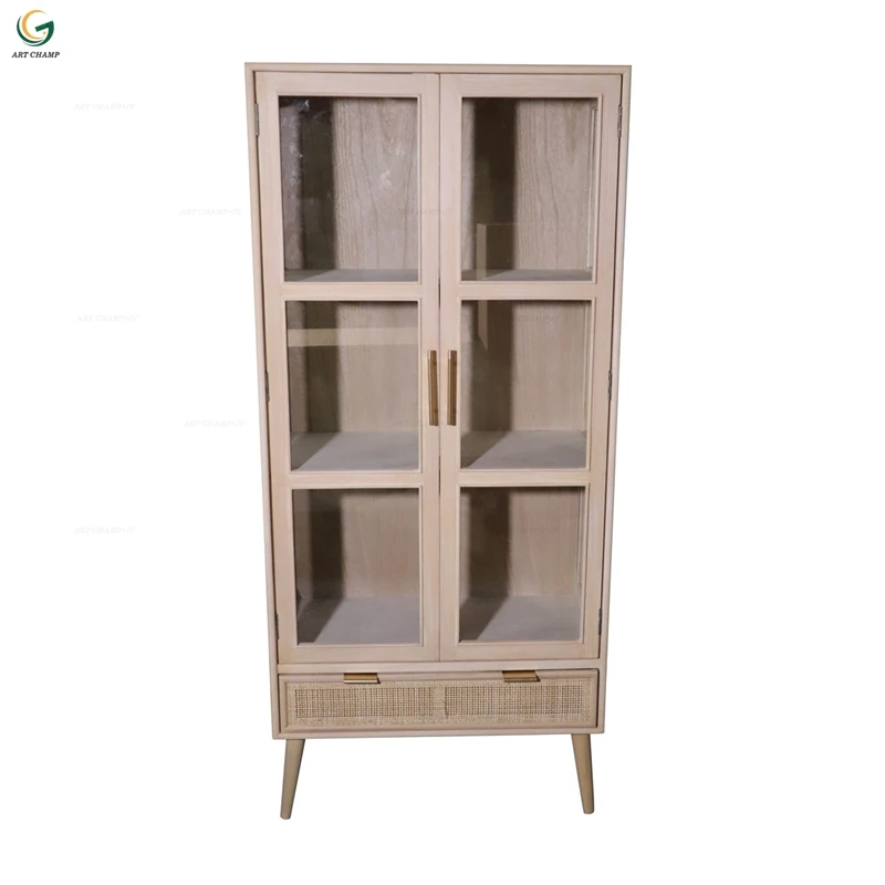 Деревянная мебель для дома, современный шкаф для хранения, ротанговая настенная книжная полка со стеклянным дисплеем