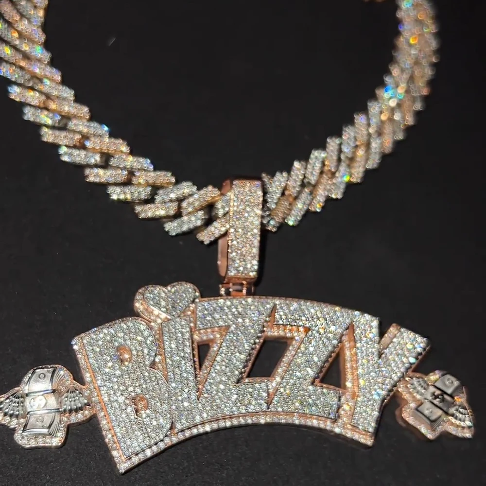 Hip Hop Jewelry Pass Diamond Tester s925 Silver VVS Moisssanite Diamond Letter Initial Custom Pendent Cuban Chain Necklaces Men