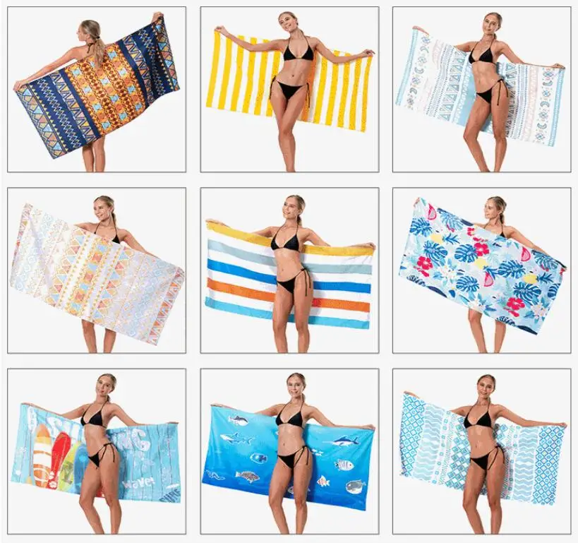 Wholesale Large size Quick Dry Microfiber beach towels With Custom Logo Print sand free Beach Towel for summer beach swimming