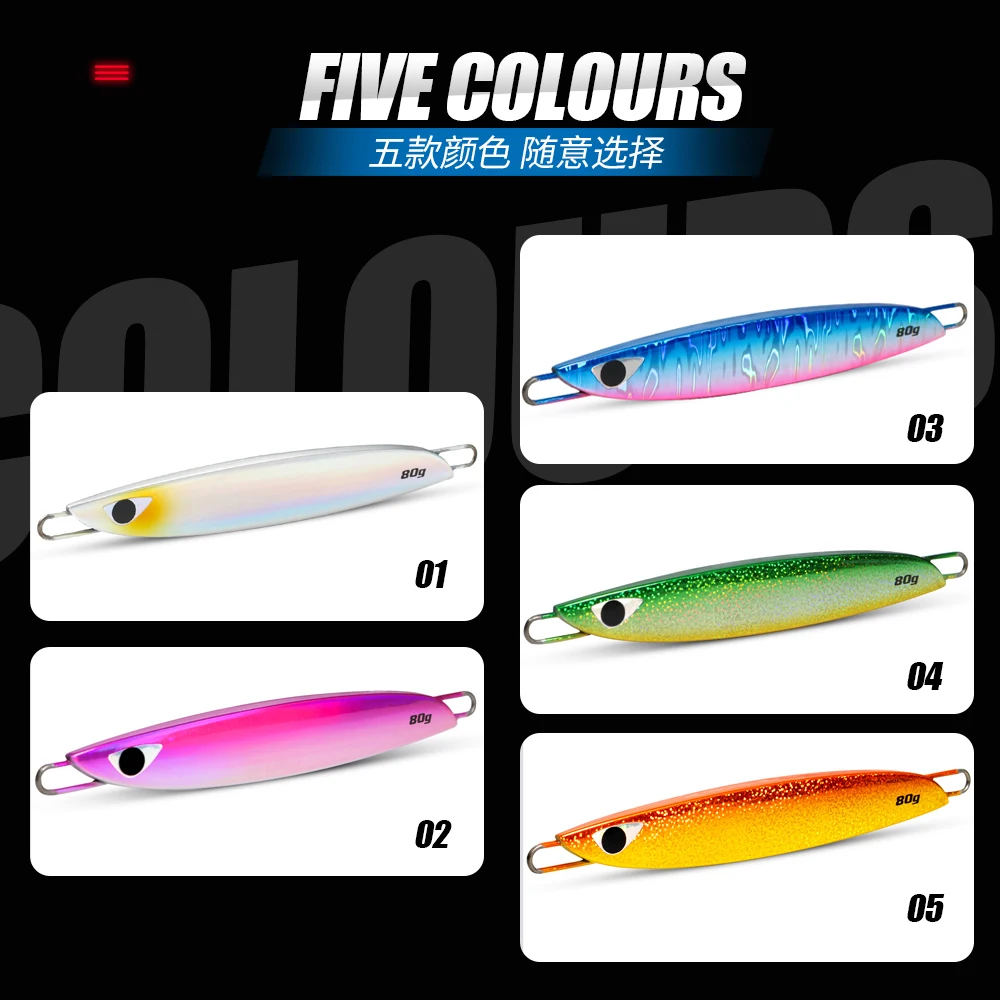 JiggingDuke 60g 80g Flat Vertical Lead Jig Slow Fall Pitch Jigging Boat Fishing Metal Lead Jigs GT Tuna Lure