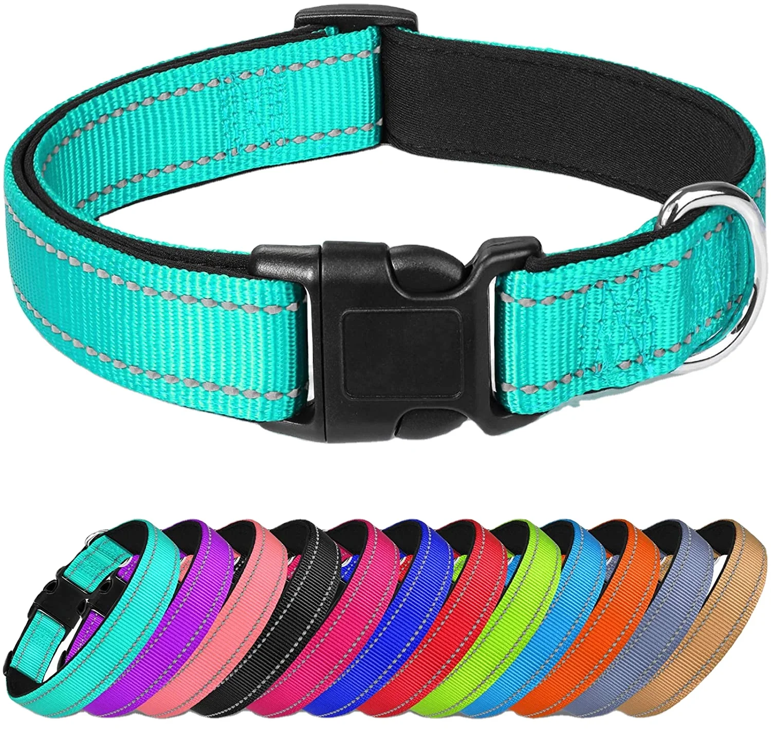 adjustable Soft Neoprene Padded Breathable reflective Nylon Pet Collar for dog
