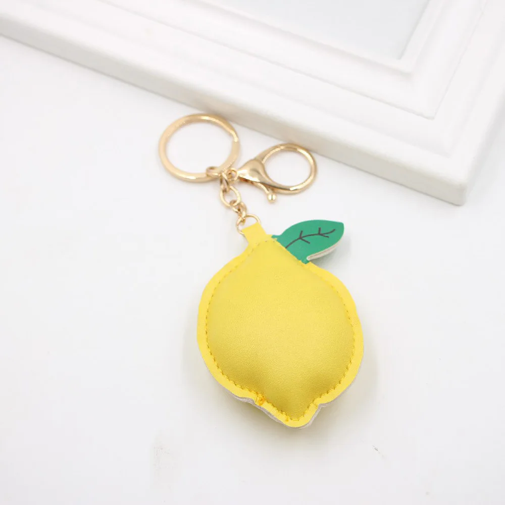 2024  Woman Purse Bag Charm Pendant Accessories 3d Lemon Keychain Lemon Pu Leather Key Chain Fruit Keychain