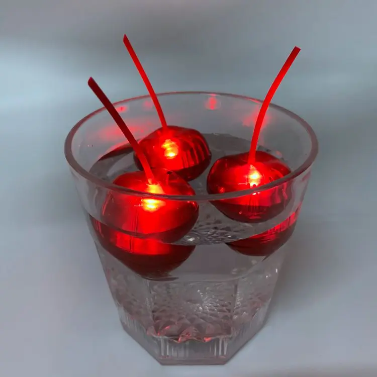Waterproof Cherry Shape Plastic Glow In The Dark LED Light Up Ice Cube For Nightclub Party Bar Wedding