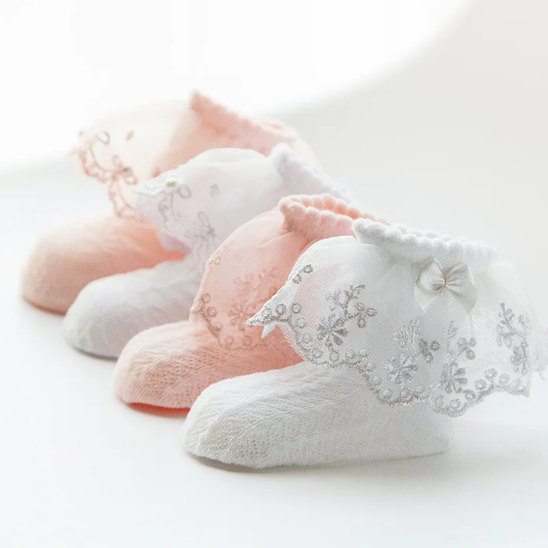 Cute Lace Flower Summer Newborn Baby girls  Cotton princess Anti Slip Socks