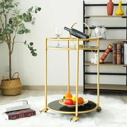 Hot Sale Luxury Gold Mobile Bar Cart Metal Round 2 Tier Glass Bar Trolley  Cart