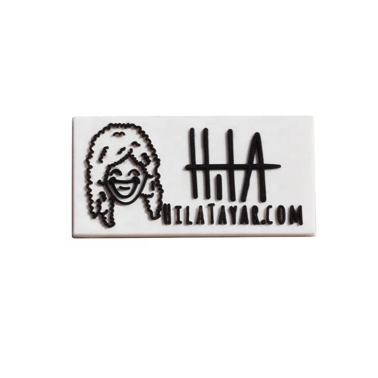 Custom white color soft silicone name tags emboss logo rubber patch label for garment