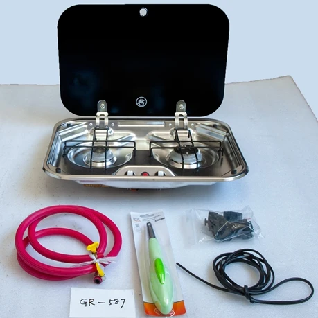 GUANGRUN CANRUN Caravan kitchen product Stainless steel two burner LPG gas stove for RV motorhomes travel trailer Yacht GR-587