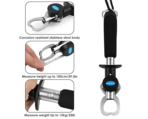 Fish Grip Holder with Scale Stainless Steel Fishing Gripper Fish Lip Grabber Saltwater Fishing Controller
