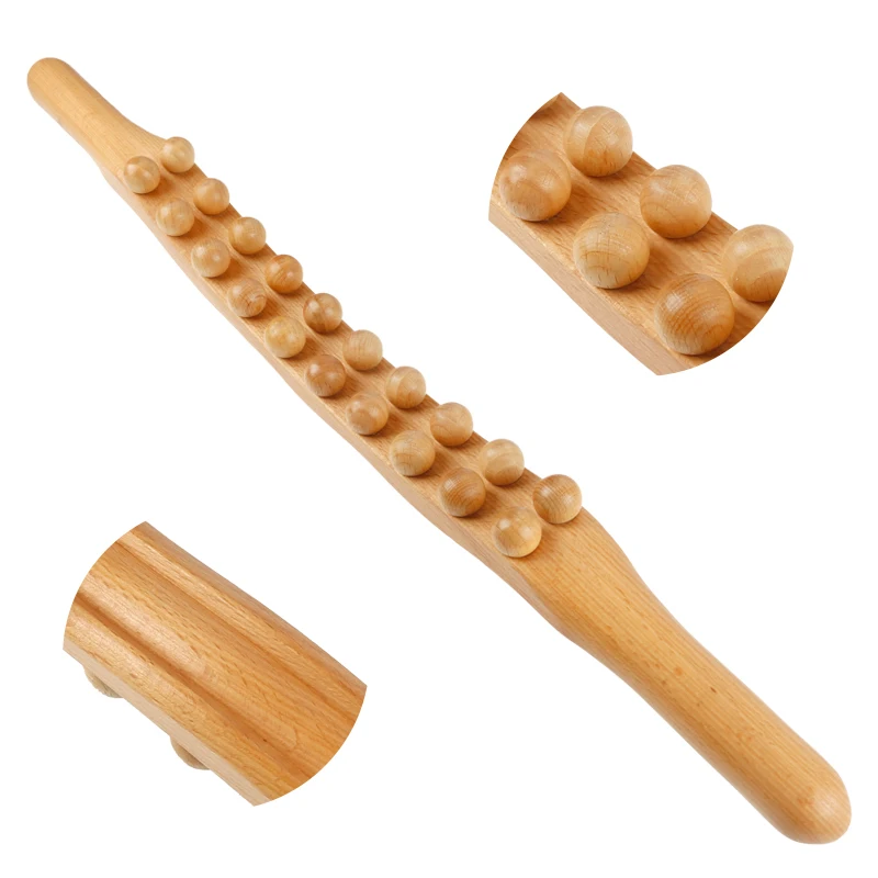 Factory Wholesale  Beech GuaSha Stick 20 Beads Wood therapy Massage  Wooden massage Stick massage tool wood