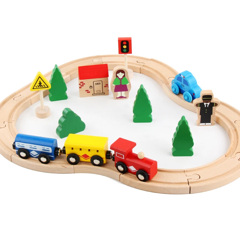 High Quality 32Pcs Wooden Train Set with Wood train and car,Excellent Wooden Urban Rail Transit Educational Toys for Kids