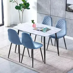 Dinning Table Set Free Sample Classic 4/6 Seat Modern Fiber Square Glass Top Metal Leg And Upholstered PU Chair Dining Table Set