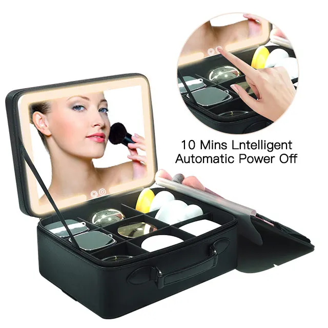 Cosmetic Bag Storage LED Light Professional Box With Mirror Portable Makeup Large Capacity Home Travel
