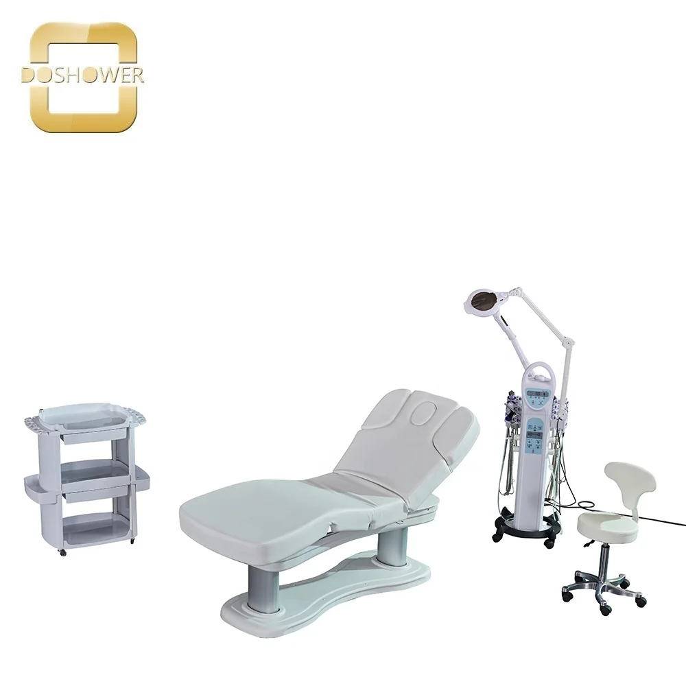 White Luxury Electric facial bed with whole bed adjustable of height and backrest adjustable armrest manual adjustable