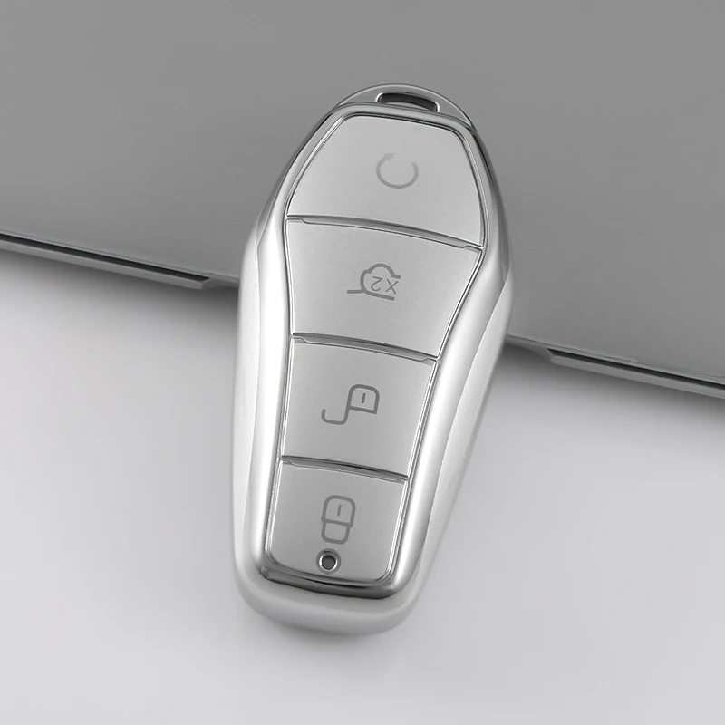 Quicksand Silver TPU Car Key case Cover with Keychain For BYD Atto3 Han Tang Dolphin Yuan Seal Protector Shell car Accessories