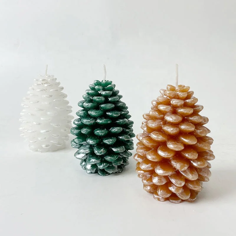 Pine Cone Shape White Green Gold Sliver Home Decoration Gift Soy Logo Candle Set Luxury Christmas Soya Candle With Wax
