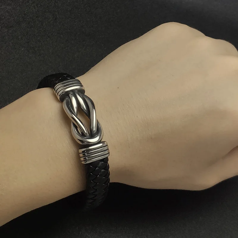 Unisex Infinity Word 8 Leather Bracelet with Stainless Steel Beads Fashion Jewelry for Mens-for Party Wedding or Gift