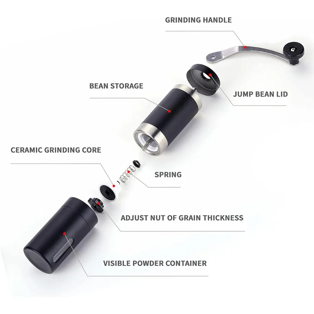 Factory customized black painting portable coffee mill metal mini manual coffee bean grinder for sale