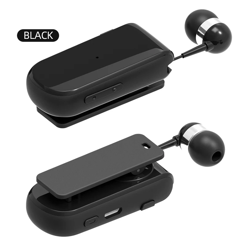 BT V5.0 TWS micro clip-on earphone wireless retractable earbuds vibrate alert stereo sport headsets for mobile phone