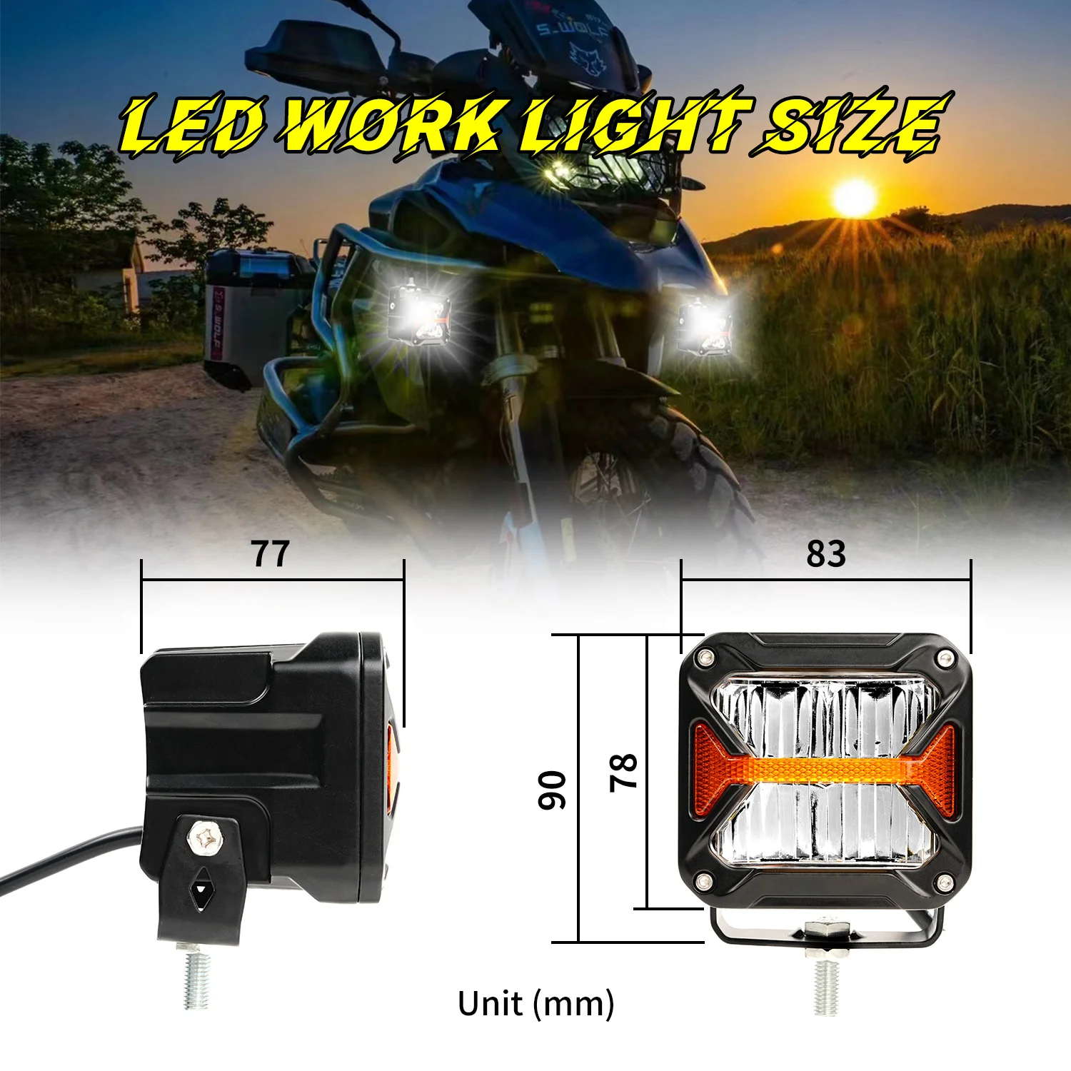 3 Inch Super Bright With Amber DRL LED Flood/Spot Work Driving Headlight For Motorcycle Offroad Truck Pickup ATV UTV 12-80V DC