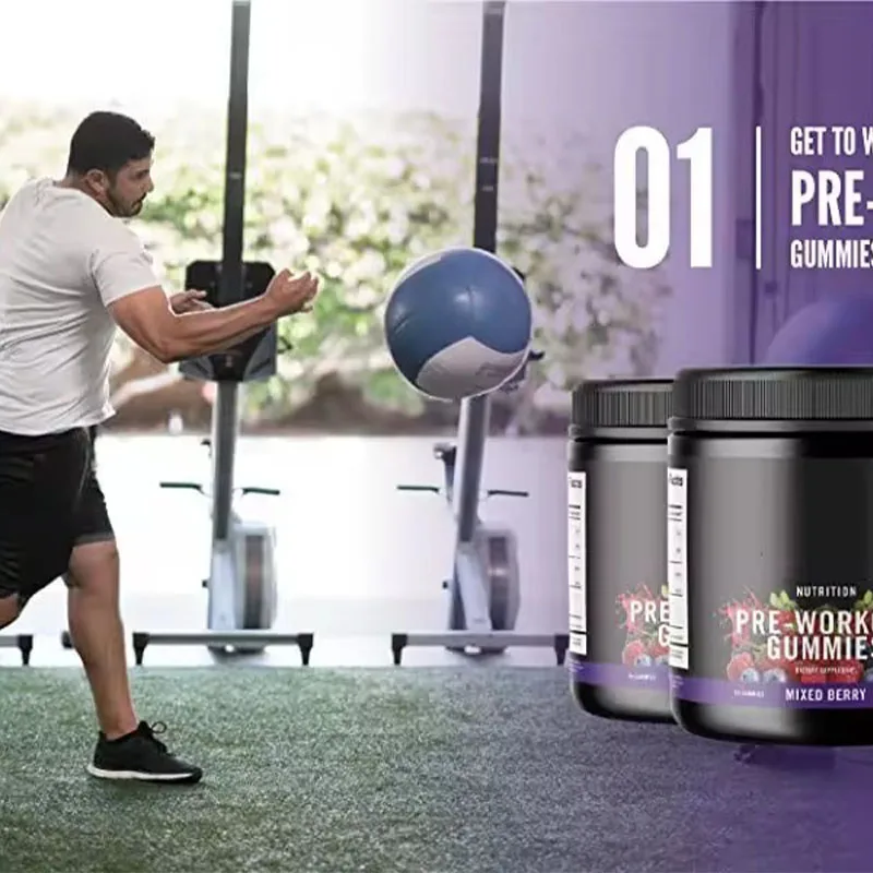 OEM 2023 Gym Pre Workout Gummy Energy Bcaa Gummies Supplier Vitamin B12 Supplement Muscle Building Preworkout Gummies Adult