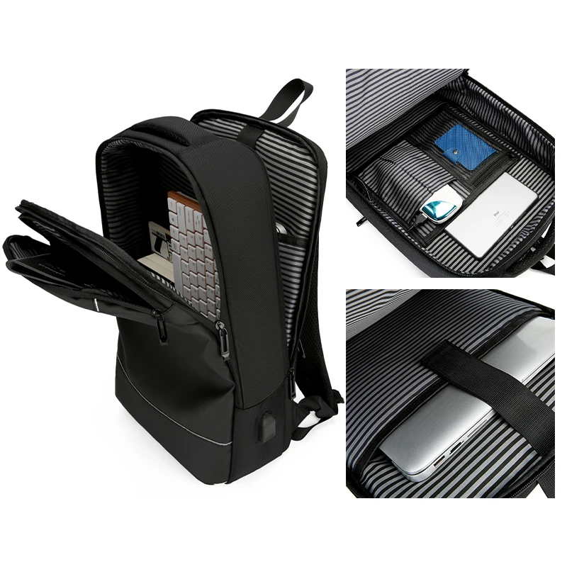 2022 Simple design coated oxford fabric USB backpack rucksack for business travel waterproof laptop knapsack mochila